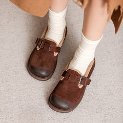 Women Retro Leather Furred Soft Flat Casual Shoes Newgew Shoes