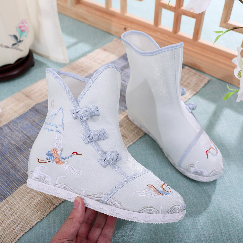 Women's Embroidered Height Increasing Insole Ethnic Style Boots Newgew