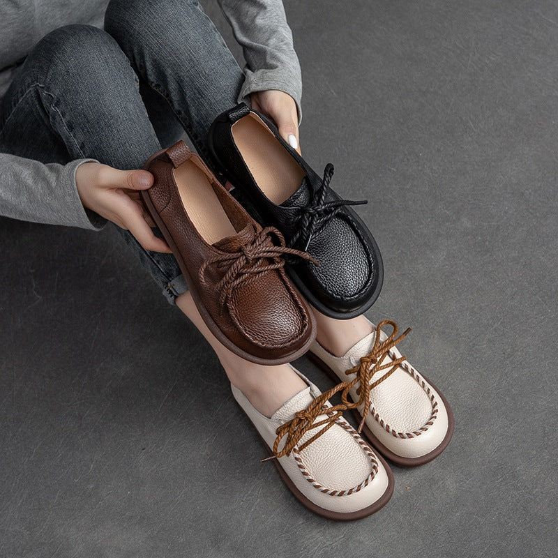Women Retro Soft Cowhide Flat Casual Shoes Newgew Shoes