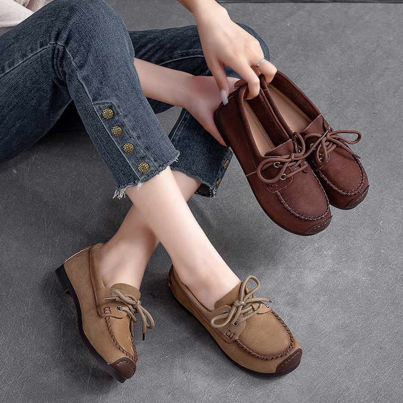 Women Retro Suede Leather Flat Casual Shoes Newgew Shoes
