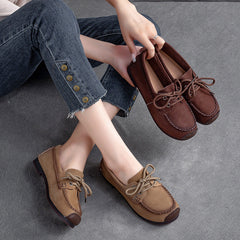 Women Retro Suede Leather Flat Casual Shoes Newgew Shoes