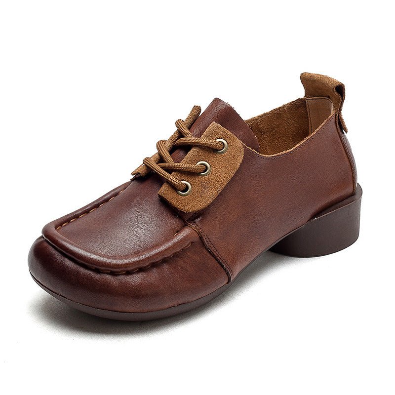 Women Retro Handcraft Leather Low Heel Casual Shoes Newgew Shoes
