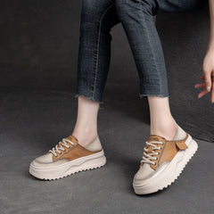 Women Fashion Patchwork Leather Thick Soled Casual Shoes Newgew Shoes