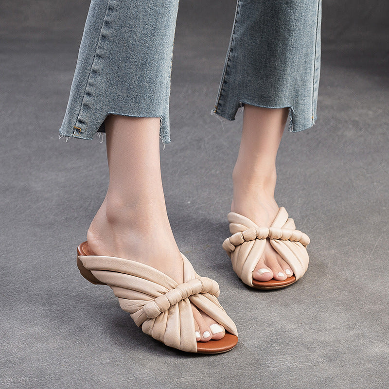 Women Retro Minimalist Leather Casual Slides Newgew Shoes