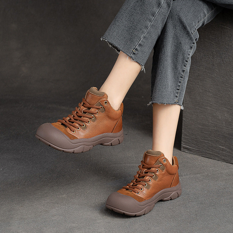 Women Retro Leather Thick Soled Causal Shoes Newgew Shoes
