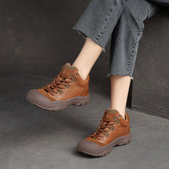 Women Retro Leather Thick Soled Causal Shoes Newgew Shoes