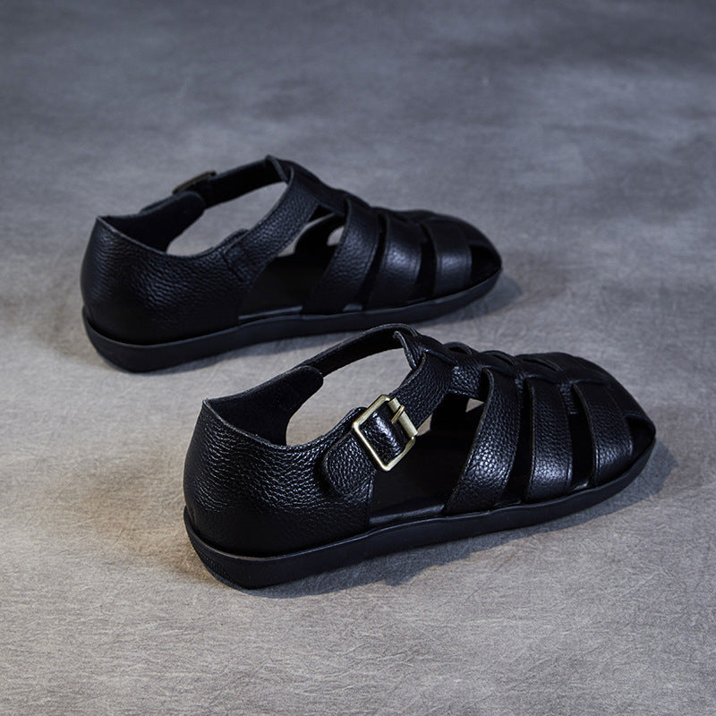 Women Retro Handmade Plaited Leather Flat Casual Sandals Newgew Shoes
