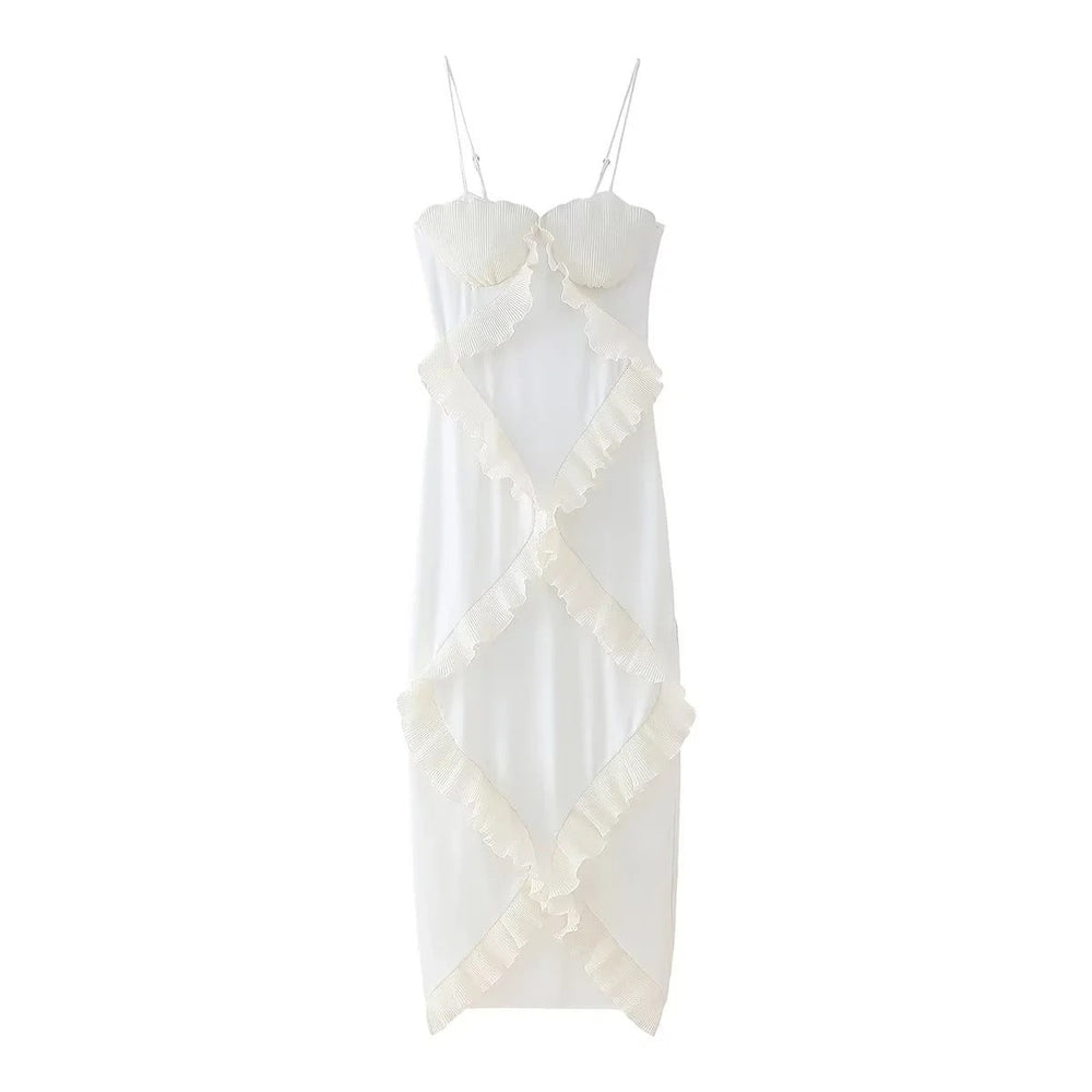 Pleated Frilly Slip Slit Maxi Dress Newgew Dresses