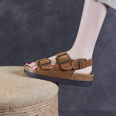 Women Retro Suede Flat Thick Soled Casual Sandals Newgew Shoes