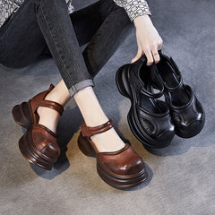 Women Retro Leather Casual Platform Sandals Newgew Shoes