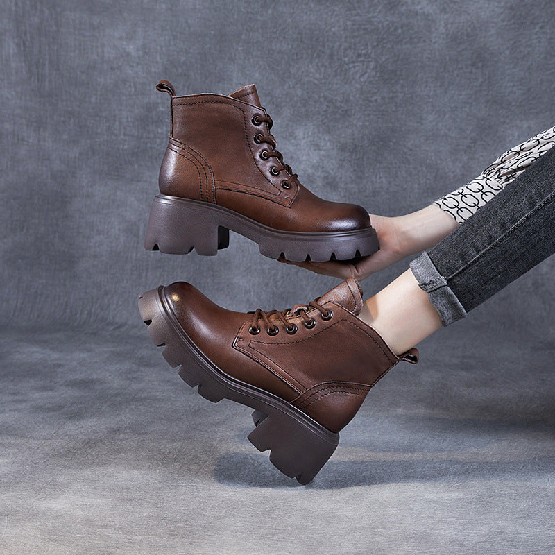 Women Classic Soft Leather Chunky Platform Boots Newgew Shoes