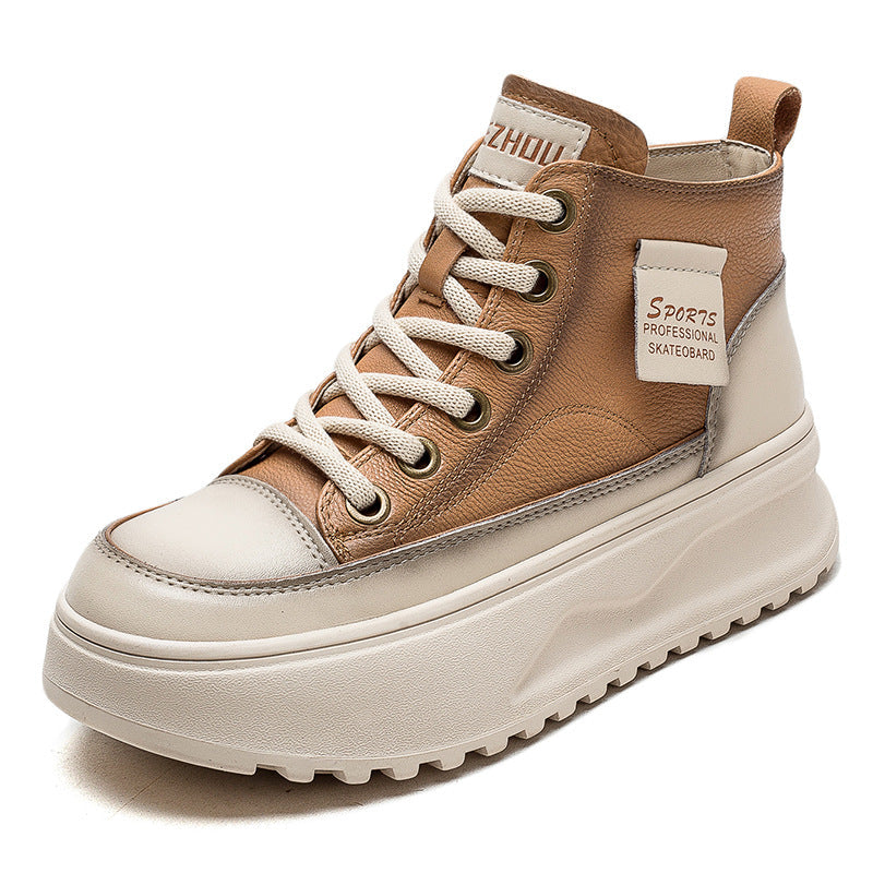 Women Fashion Leather Thick Soled High Top Skate Shoes Newgew Shoes