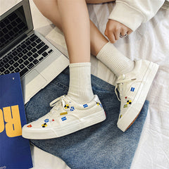 Elegant Attractive Embroidered Couple Design Board Canvas Shoes Newgew