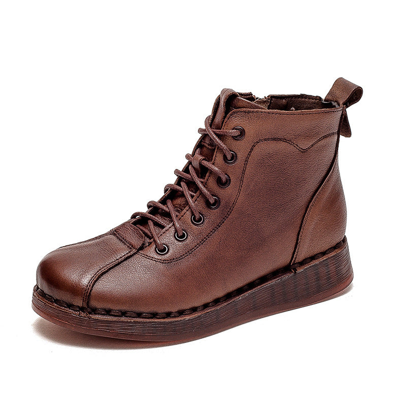 Women Retro Casual Soft Leather Flat Boots Newgew Shoes