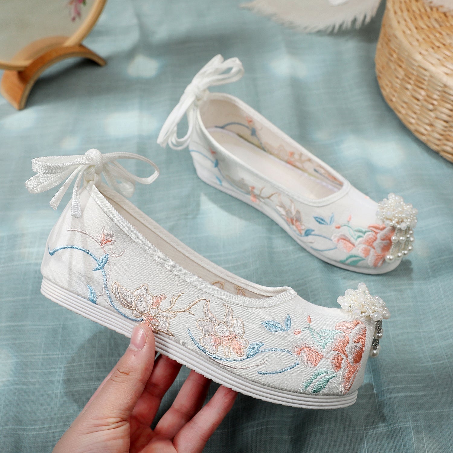 Classy Height Increasing Insole Bow Antique Canvas Shoes Newgew