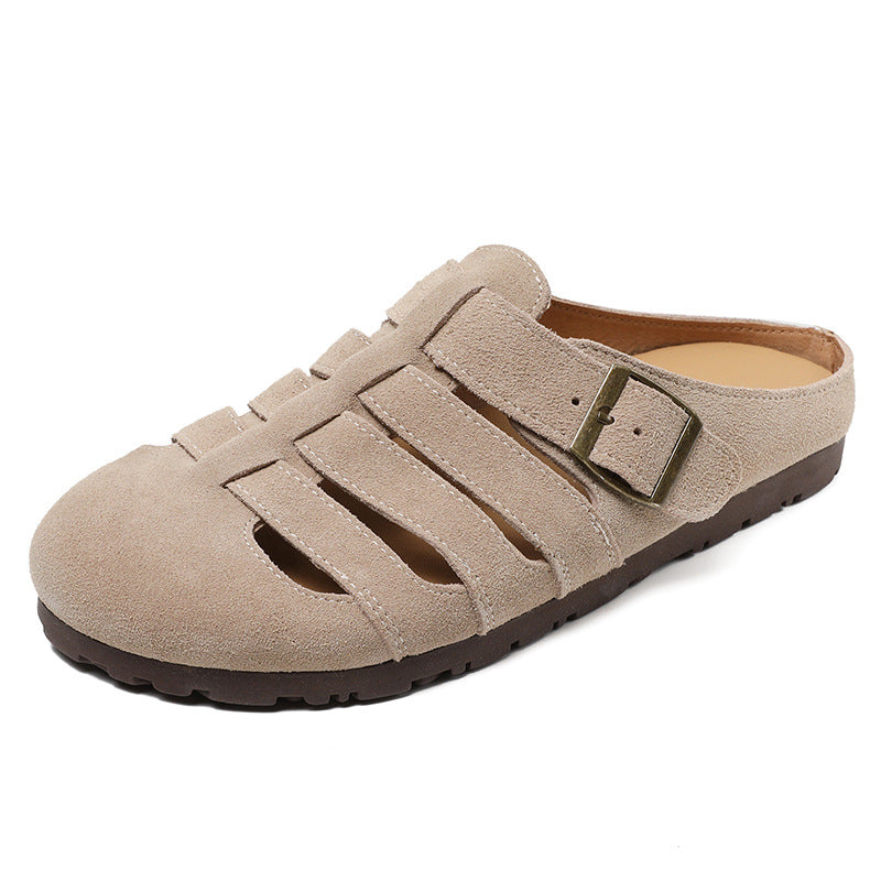 Women Retro Plaited Suede Flat Casual Mules Newgew Shoes