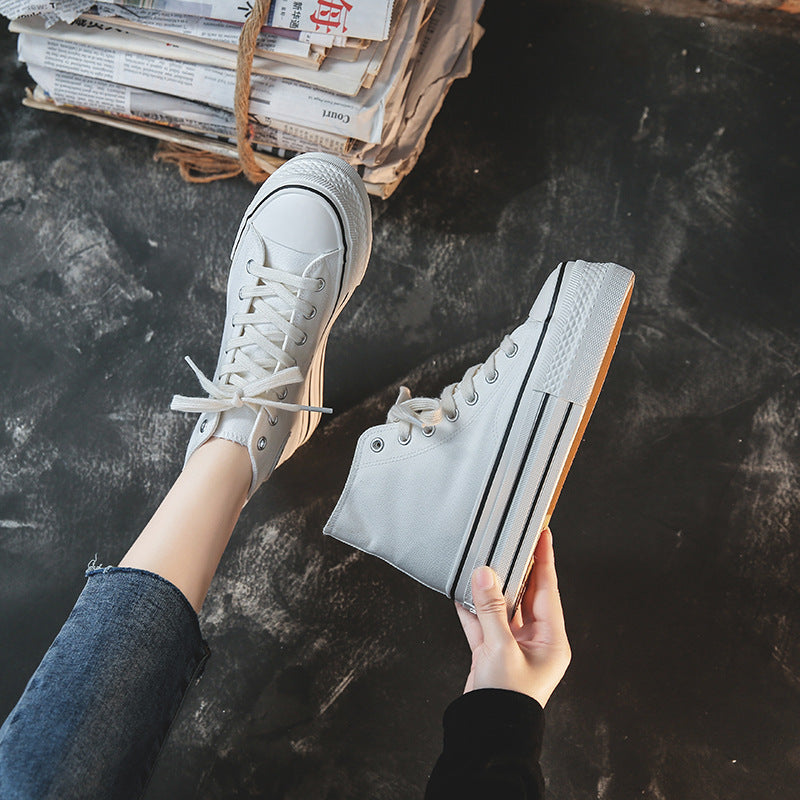 Women's Platform Trendy Heightened Easy Wear Korean Canvas Shoes Newgew