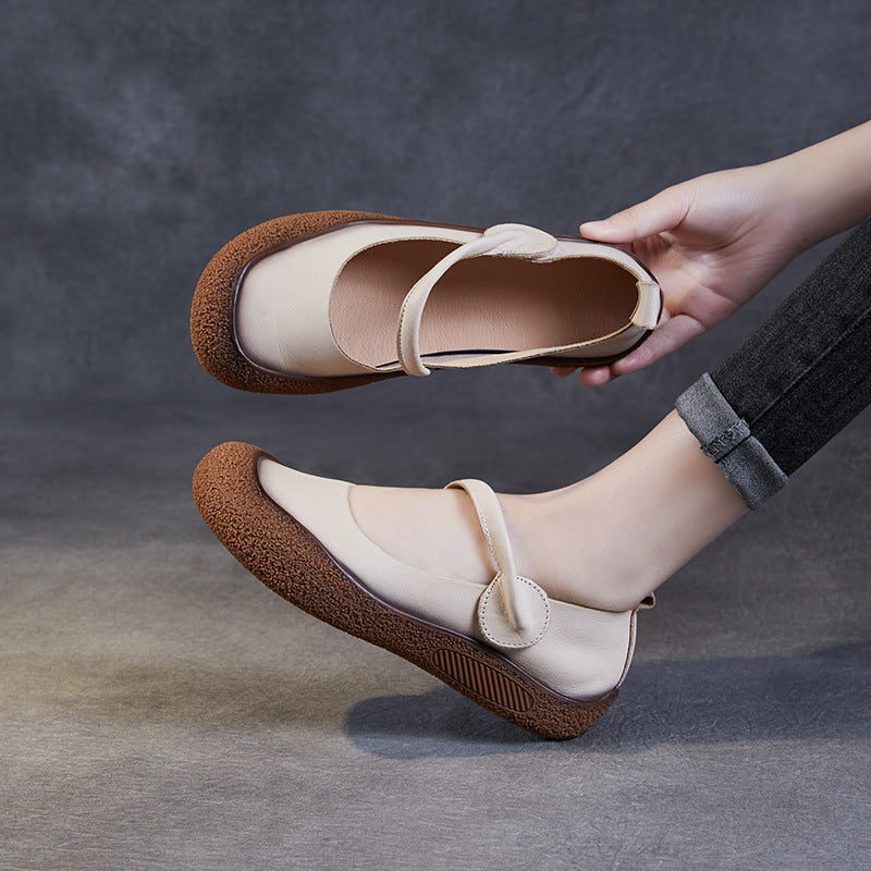 Women Retro Leather Soft Flat Casual Shoes Newgew Shoes