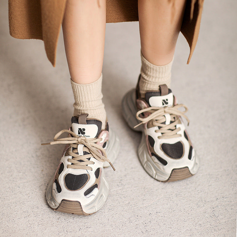 Women Retro Patchwork Chunky Platform Dad Shoes Newgew Shoes