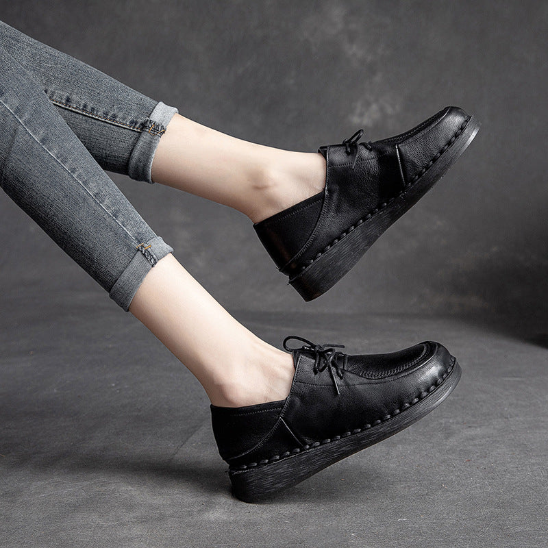 Women Minimalist Leather Soft Low Wedge Casual Shoes Newgew Shoes