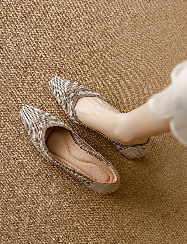 Knitted Pointed Toe Low Heel Shoes Newgew