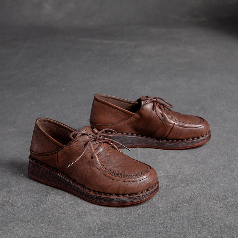 Women Minimalist Leather Soft Low Wedge Casual Shoes Newgew Shoes