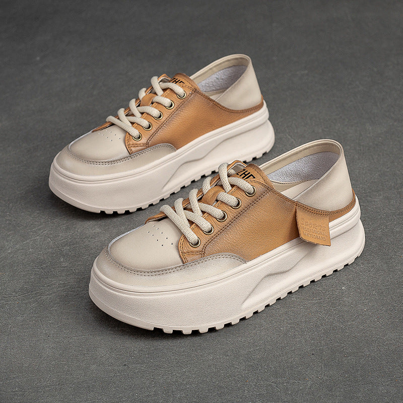 Women Fashion Patchwork Leather Thick Soled Casual Shoes Newgew Shoes