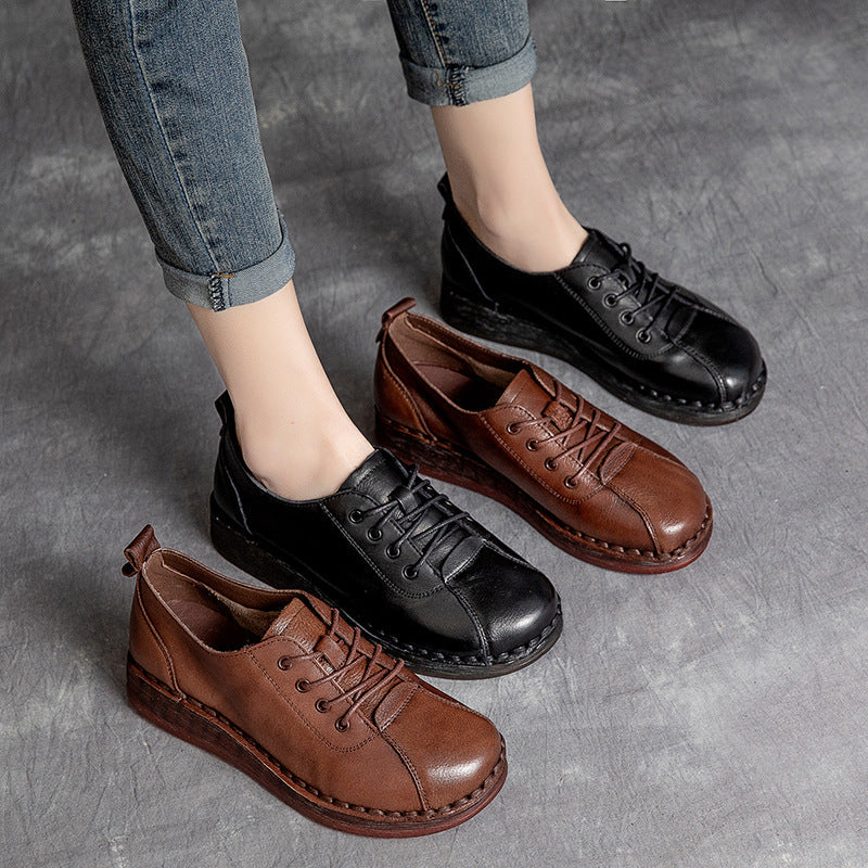 Women Retro Leather Soft Wedge Casual Work Shoes Newgew Shoes