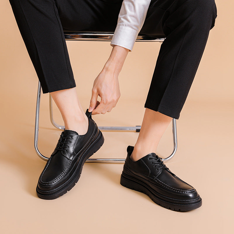 Men Retro Solid Cowhide Thick Soled Casual Shoes Newgew Shoes