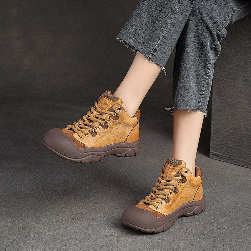 Women Retro Leather Thick Soled Causal Shoes Newgew Shoes