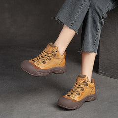 Women Retro Leather Thick Soled Causal Shoes Newgew Shoes
