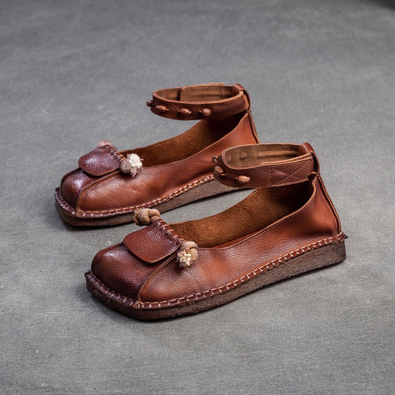 Women Retro Leather Flat Velcro Casual Shoes Newgew Shoes