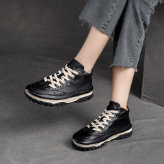 Women Retro Patchwork Soft Leather Casual Shoes Newgew Shoes