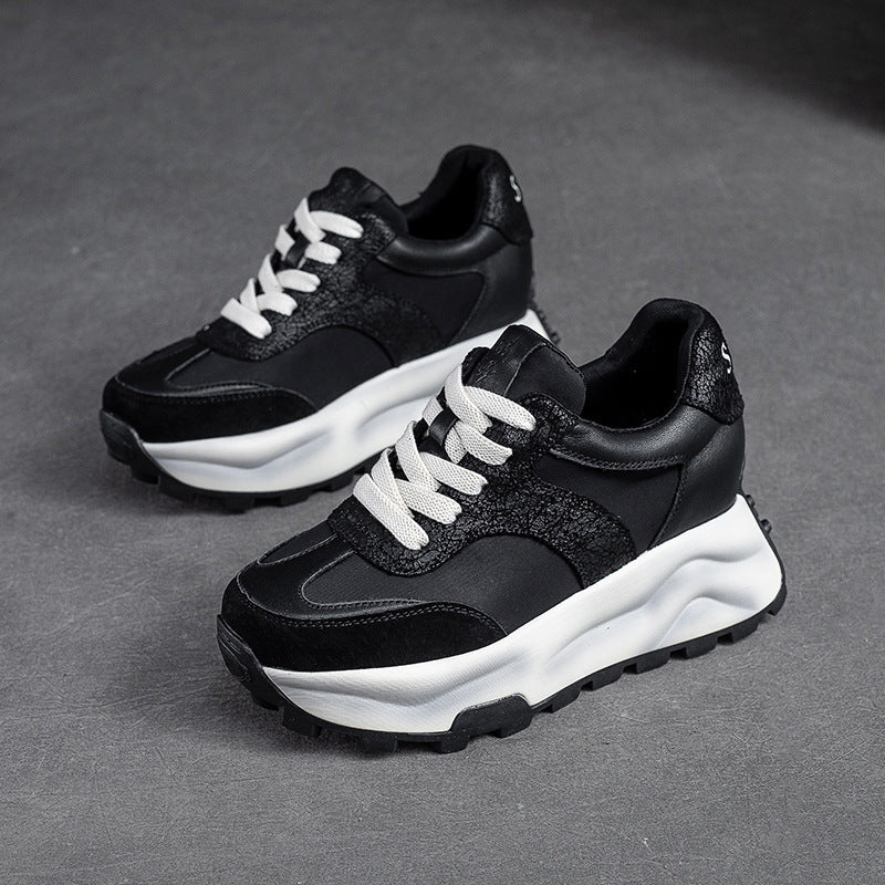 Women Retro Patchwork Leather Thick Soled Casual Shoes Newgew Shoes
