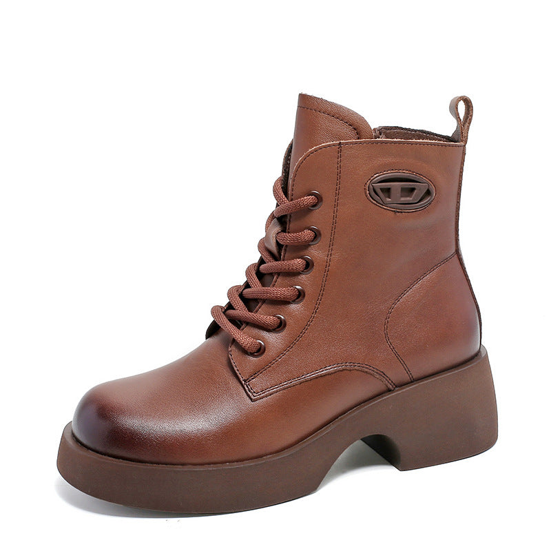 Women Retro Classic Leather Thick Soled Boots Newgew Shoes