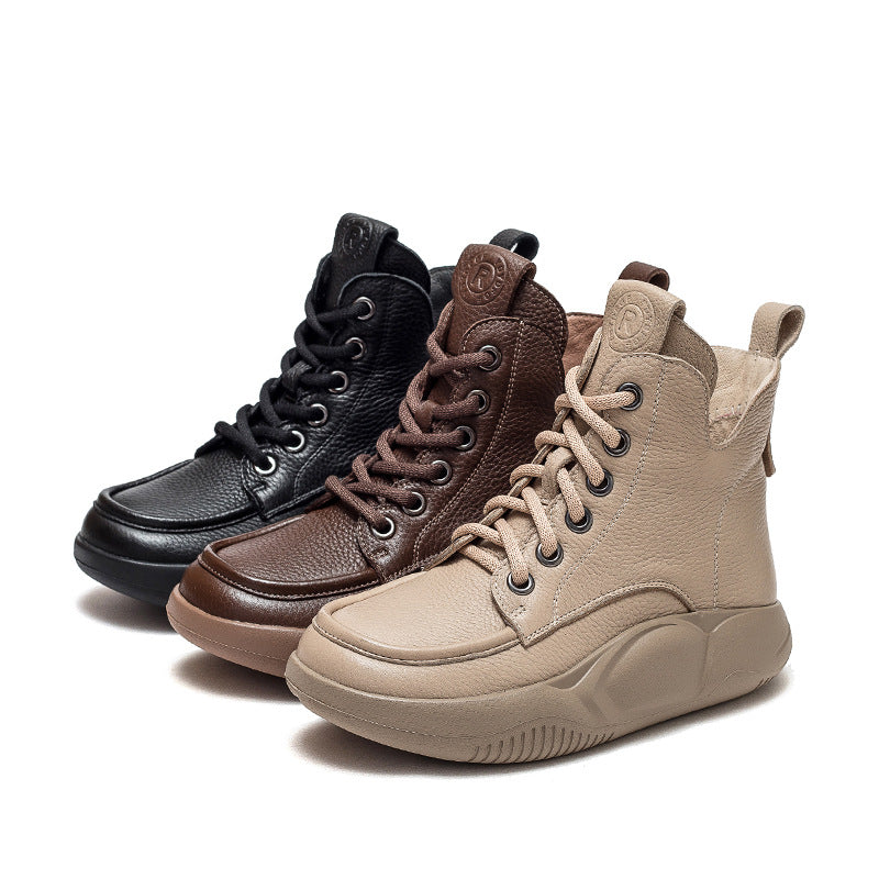 Women Retro Casual Solid Cowhide Boots Newgew Shoes