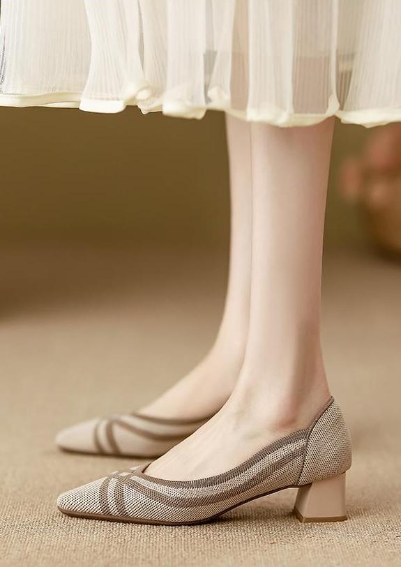Knitted Pointed Toe Low Heel Shoes Newgew