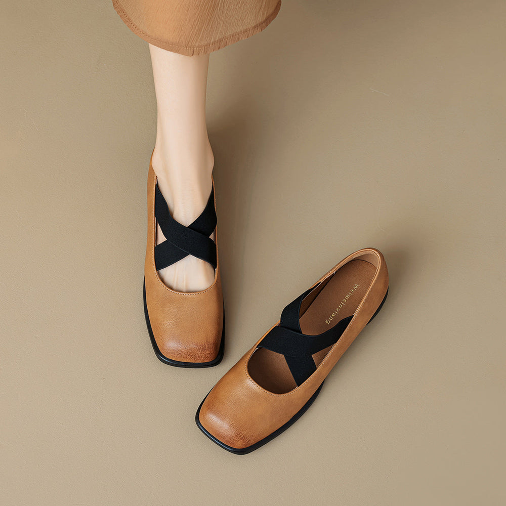 Women Retro Cross Strap Leather Casual Shoes Newgew Shoes