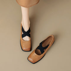 Women Retro Cross Strap Leather Casual Shoes Newgew Shoes