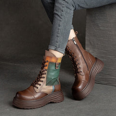 Women Retro Casual Leather Thick Sole Boots Newgew Shoes