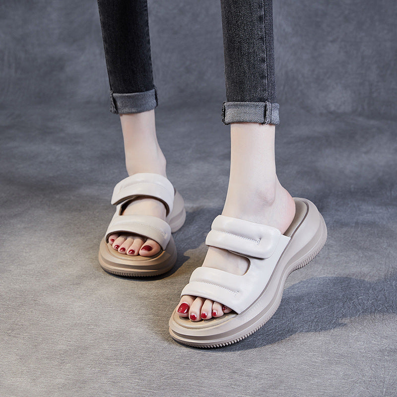 Women Minimalist Soft Leather Casual Summer Slides Newgew Shoes