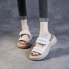 Women Minimalist Soft Leather Casual Summer Slides Newgew Shoes