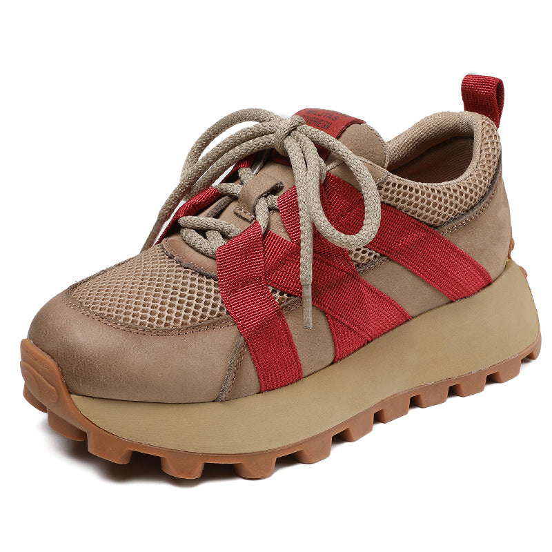 Women Retro Breathable Mesh Leather Thick Soled Shoes Newgew Shoes