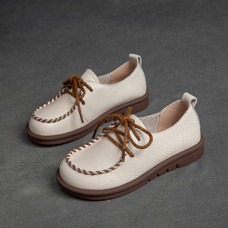 Women Retro Soft Cowhide Flat Casual Shoes Newgew Shoes