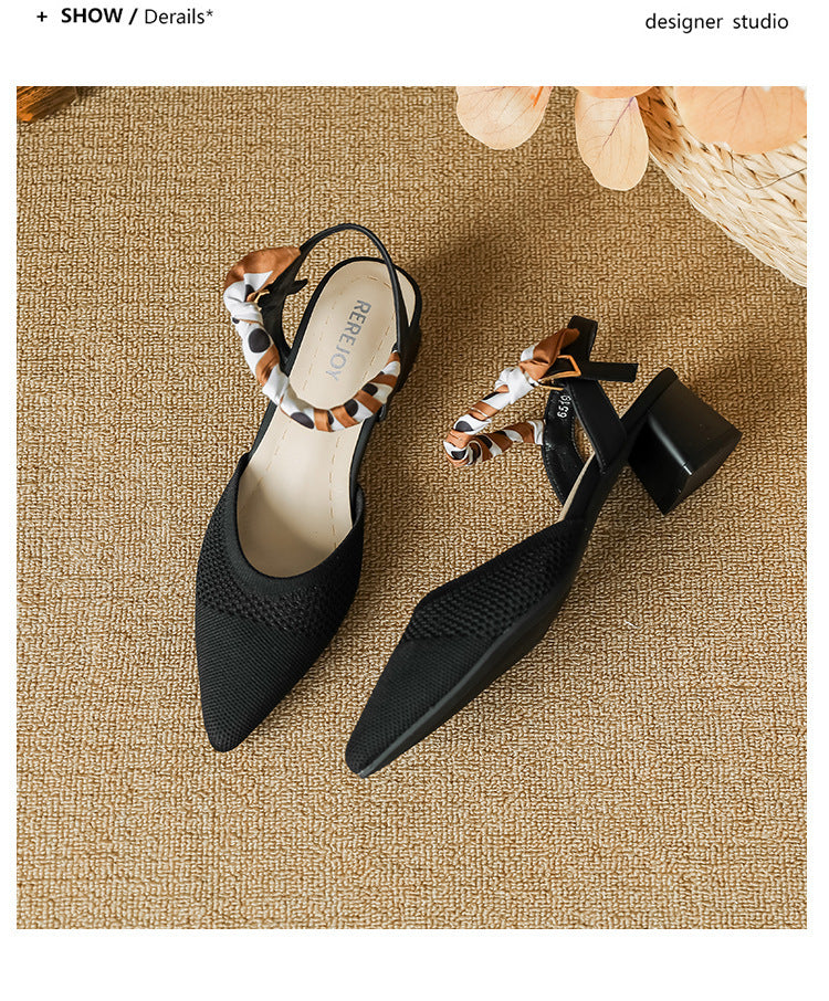 Ribbon pointed toe woven shoes NewGew