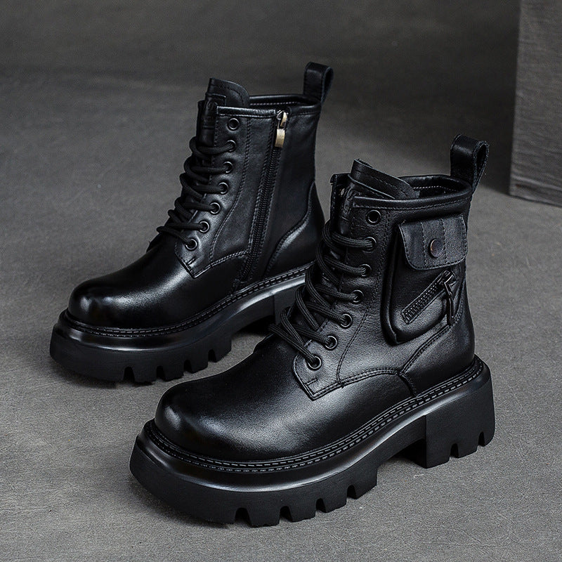 Women Retro Casual Leather Platform Boots Newgew Shoes