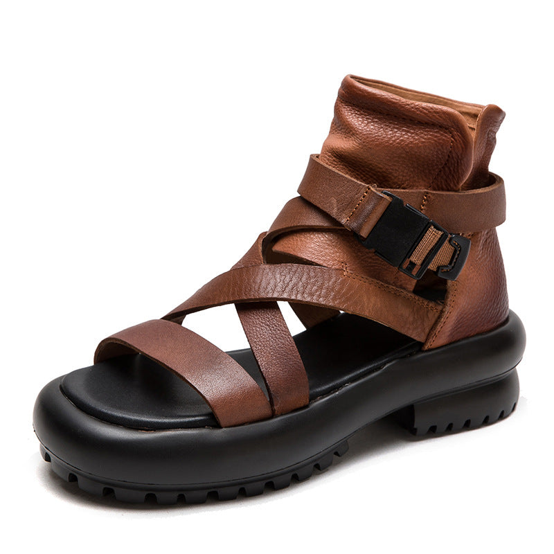 Women Soft Leather Casual Platform High Top Sandals Newgew Shoes