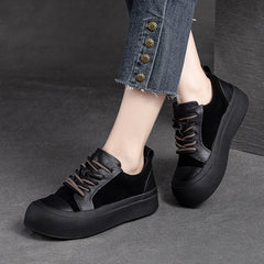 Women Retro Patchwork Leather Flat Casual Shoes Newgew Shoes