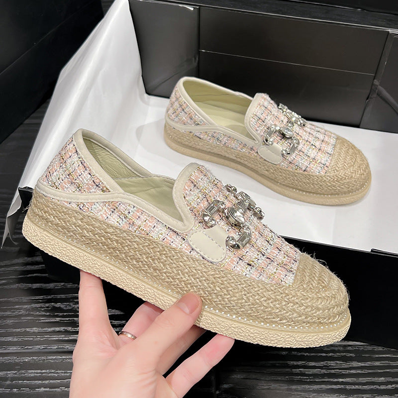 Women's Woven Flat Cloth Platform Slip-on Lofter Canvas Shoes Newgew