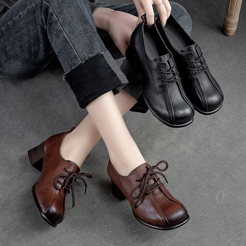 Women Soft Leather Minimalist Chunky Heel Casual Shoes Newgew Shoes